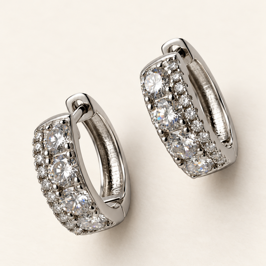 Argola com Moissanite Round 3mm*8/1mm*20