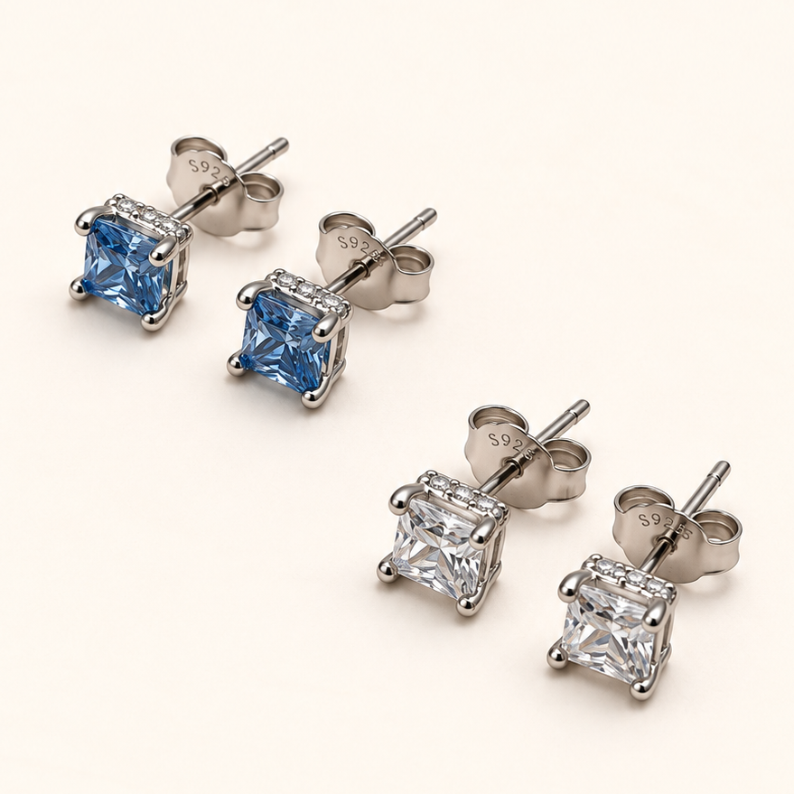 Brinco Moissanite Princess 4x4mm
