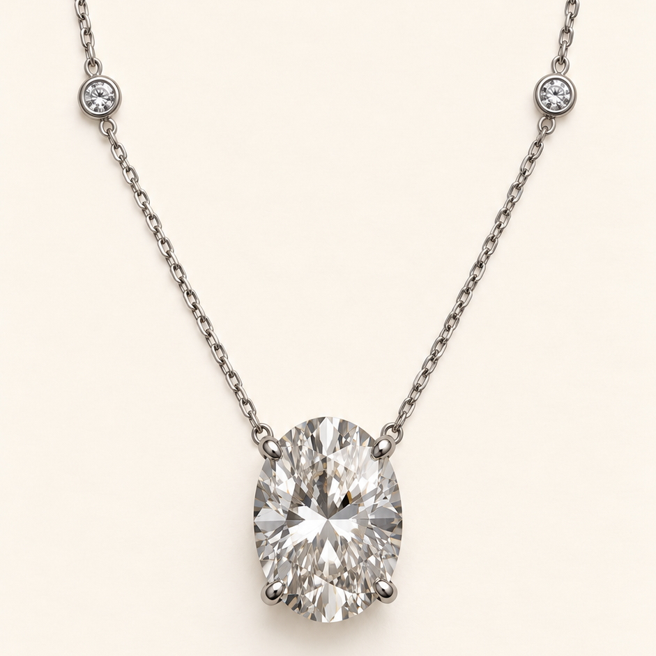 Colar de Moissanite Oval 15*20mm + Round 3.0mm*2