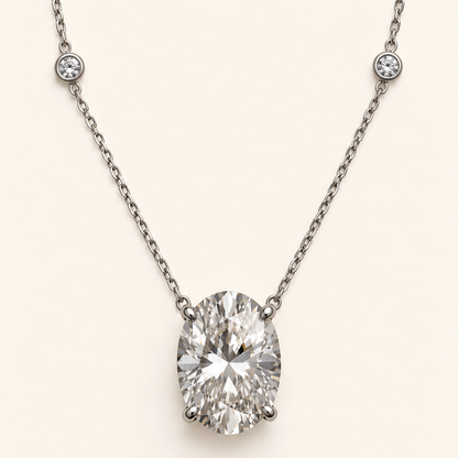 Colar de Moissanite Oval 15*20mm + Round 3.0mm*2