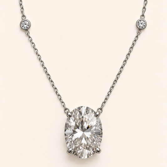 Colar de Moissanite Oval 15*20mm + Round 3.0mm*2