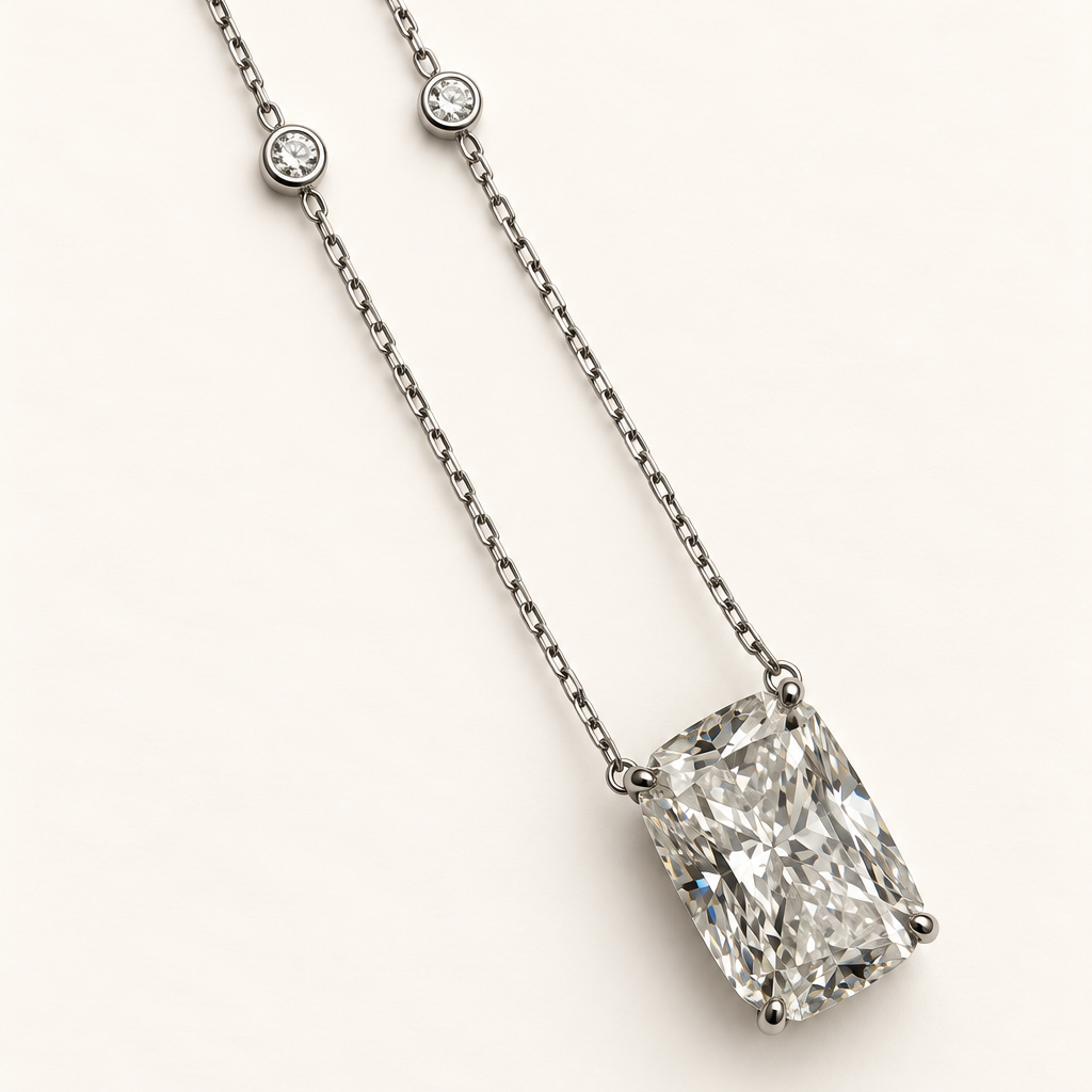 Colar de Moissanite Cushion 15x20mm + Round 3.0mm*2